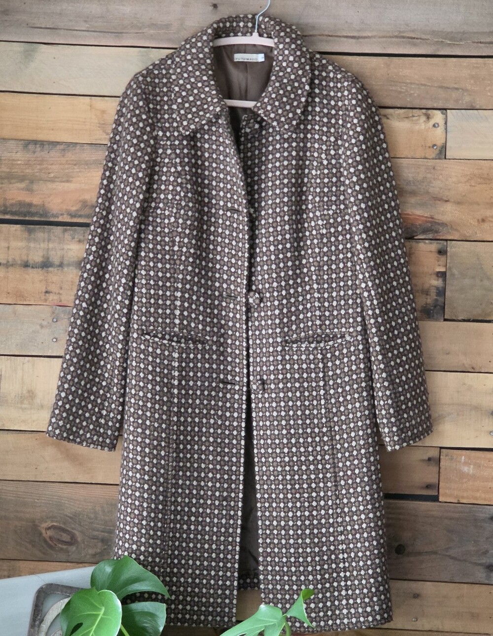 Vintage Women's Brown Patterned Wool-Blend Coat